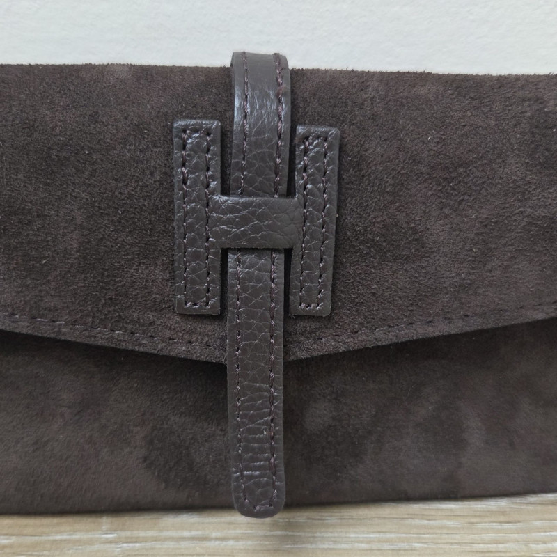 Mini Sac/Pochette en daim et cuir, brun
