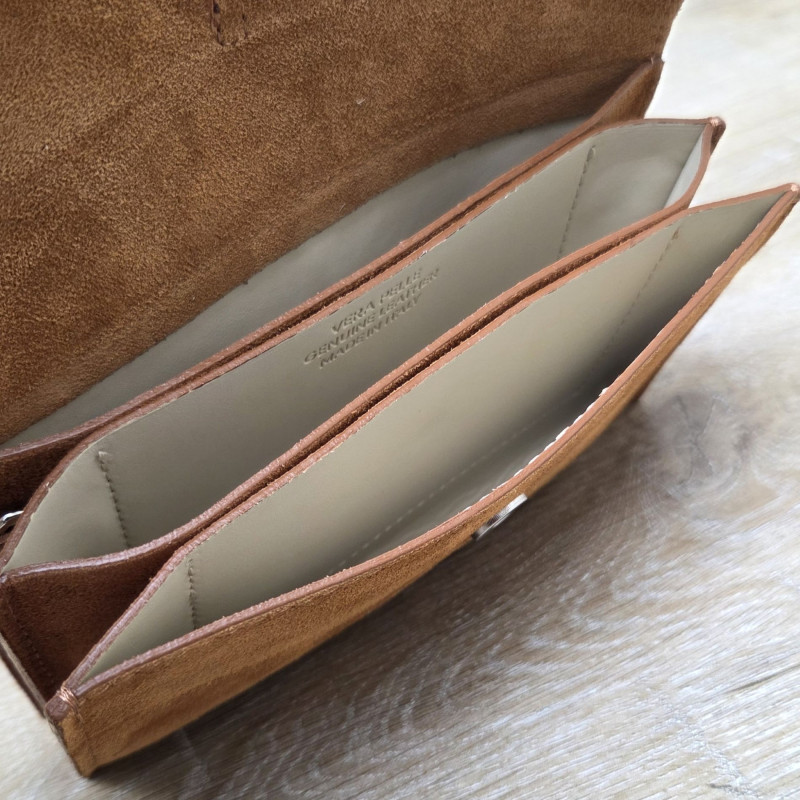 Mini Sac/Pochette en daim et cuir, caramel