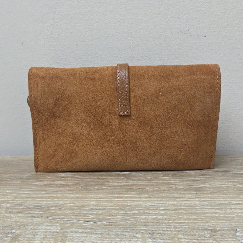 Mini Sac/Pochette en daim et cuir, caramel