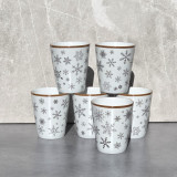 Verres tasses, café, décor flocons, brun