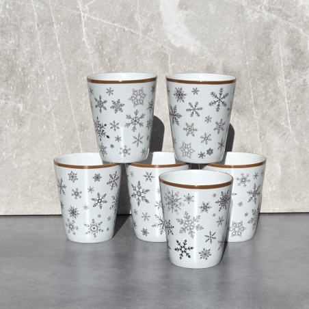 Verres tasses, café, décor flocons, brun