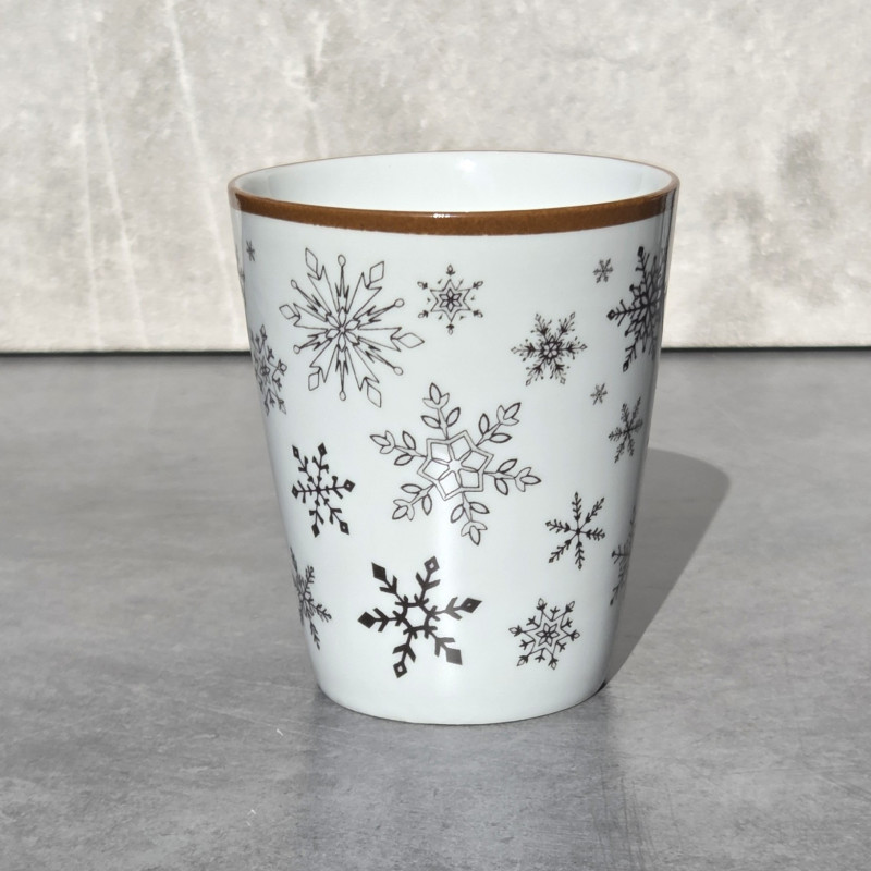 Verres tasses, café, décor flocons, brun