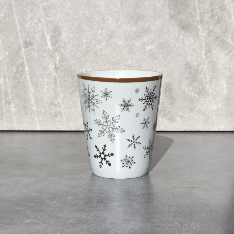 Verres tasses, café, décor flocons, brun