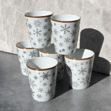 Verres tasses, café, décor flocons, brun