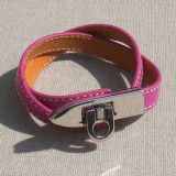 Bracelet cuir double tour fushia