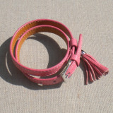 Bracelet cuir pompon rose