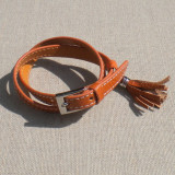 Bracelet cuir pompon caramel