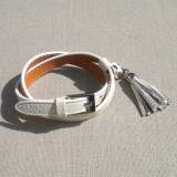 Bracelet cuir pompon blanc